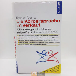 Das Buchcover von "Die Körpersprache im Verkauf" von Stefan Verra (ISBN: 978-3-85436-383-5) mit sichtbaren Gebrauchsspuren. Das Foto wurde für den Online-Shop von Waldviertel Exklusiv angefertigt.