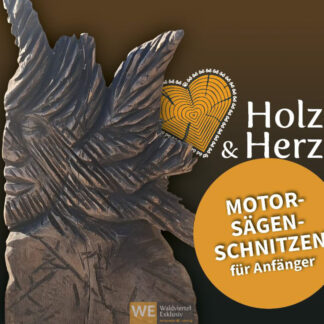 Keyvisual für den Workshop "Motorsägen-Schnitzen für Anfänger" von Waldviertel Exklusiv: Holzskulptur eines Indianerkopfes von Andreas Leitner, Design von Xantha Mediendesign | Sandra Fossalovara.
