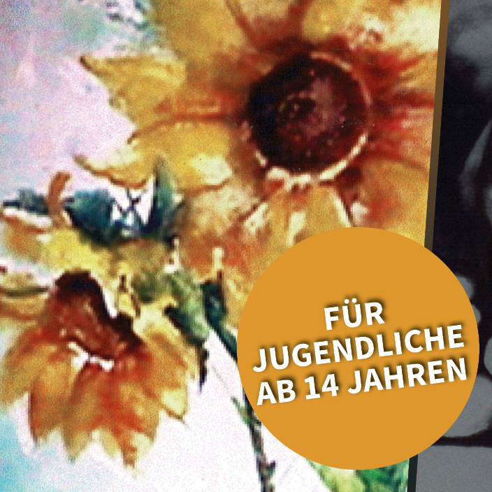 Collage dreier Werke von Lydia Reichberg: Blütenstudie, Sonnenblumen, Handzeichnung – Kunstkurs für Jugendliche ab 14 Jahren